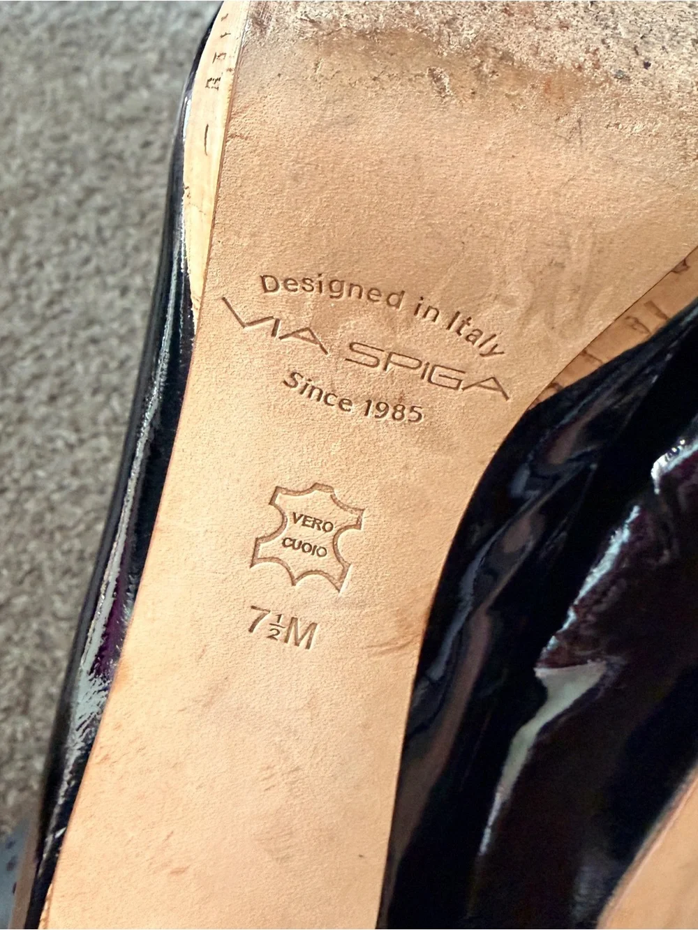 Via Spiga Made in Italy Black  Peep-Toe Platform Heels with Cork Heel size 7.5